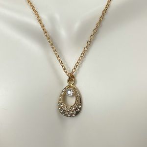 7/ $35 Peacock Teardrop Crystal Gold Necklace